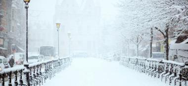 A city park in the snow